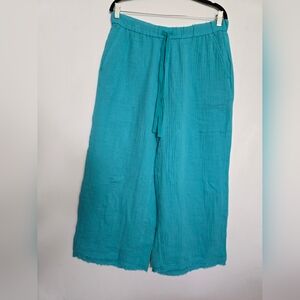 Eileen Fisher Organic Cotton Gauze Crop Wide Leg Pants Turquoise